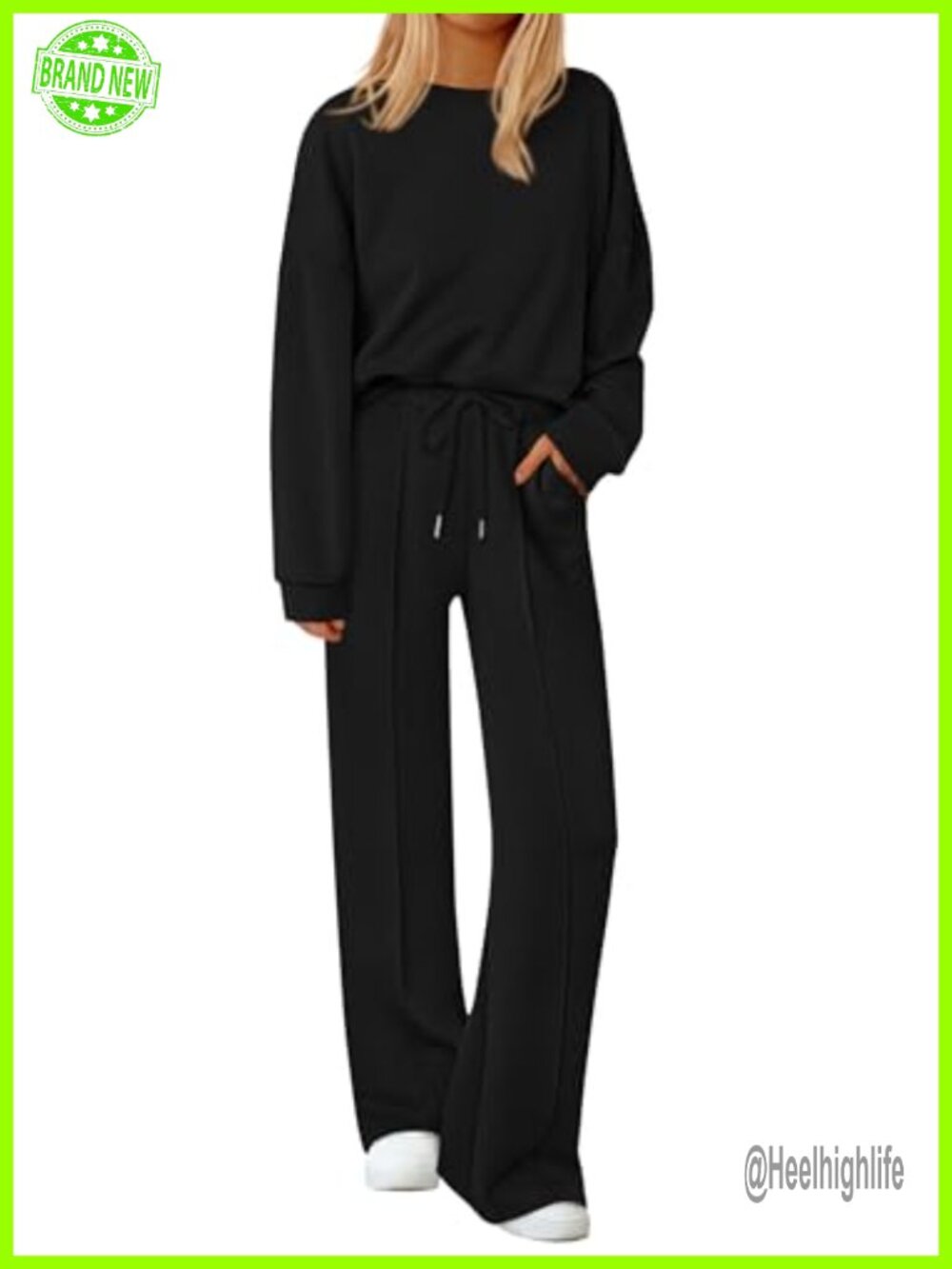 Women's 2 Piece Sweatsuit Set Knit Long Sleeve Top & Wide Leg Pants Loungewear